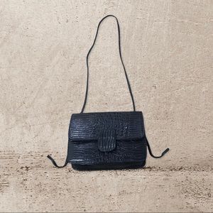 Unbranded Black Crocodile Embossed Flap Shoulder Bag, OS